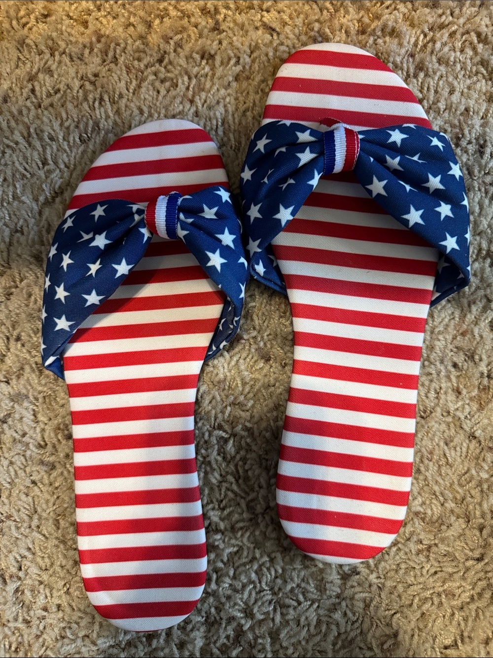 Patriotic Red & Blue Bow Slide Sandals - Women